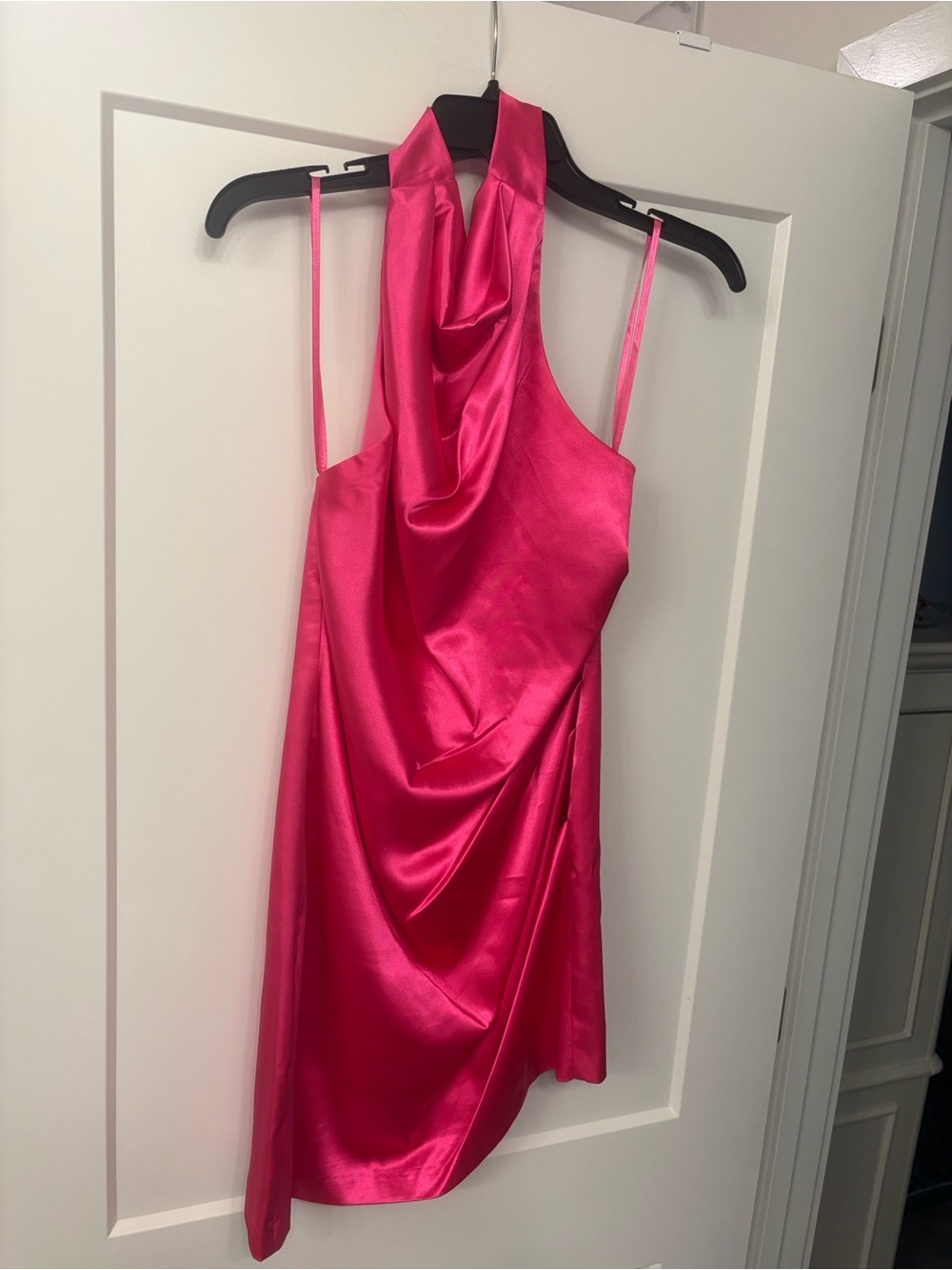 Hot Pink Satin Backless Halter Dress